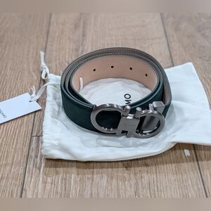 $550 Salvatore Ferragamo Gancini Suede Adjustable Belt Moss Green 95 US 38